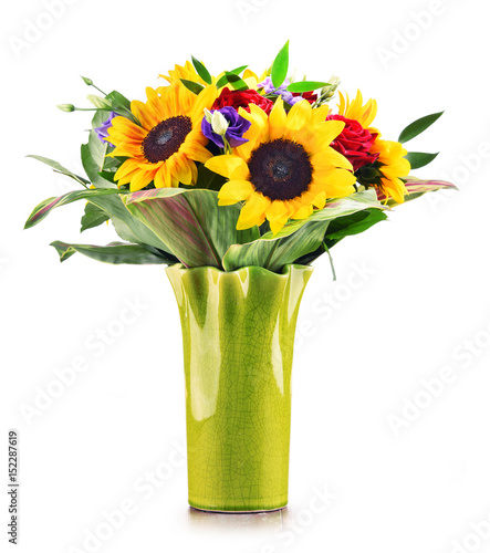 Fototapeta Naklejka Na Ścianę i Meble -  Composition with bouquet of flowers isolated on white