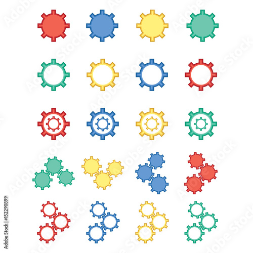 Vector icon set of multicolored gears