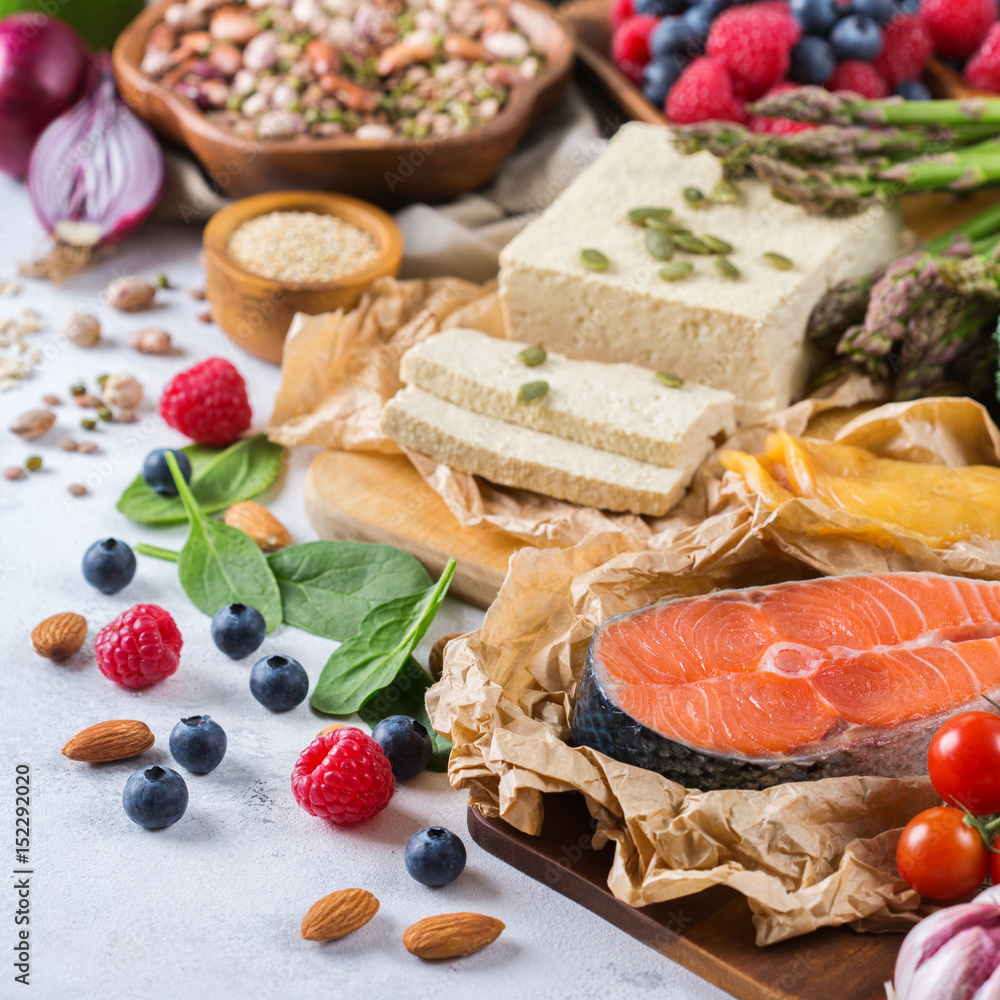 Selection assortment of healthy balanced food for heart, diet Selection assortment of healthy balanced food for heart, diet
