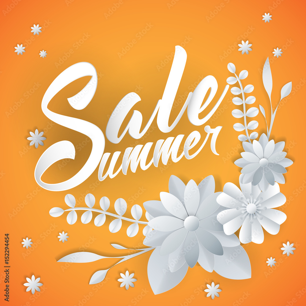 Obraz premium summer sale lettering with paper art flowers
