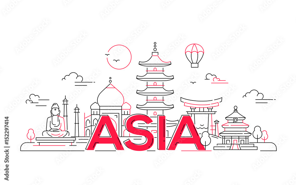 Asia - vector line travel illustration Asia - vector line travel illustration