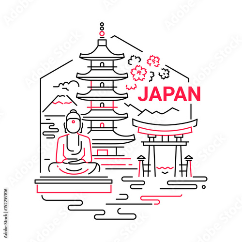 Japan- modern vector line travel illustration