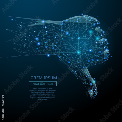 Fototapeta Naklejka Na Ścianę i Meble -  Polygonal hand with thumb down. Business concept. Vector mesh spheres from flying debris. Thin line concept. Blue structure style illustration