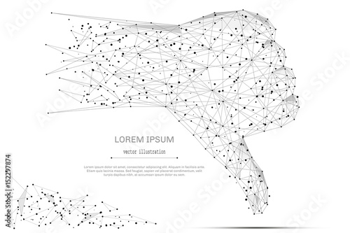 Abstract mash line and point hand with thumb down on white background with an inscription. Starry sky or space, consisting of stars and the universe. Vector business illustration