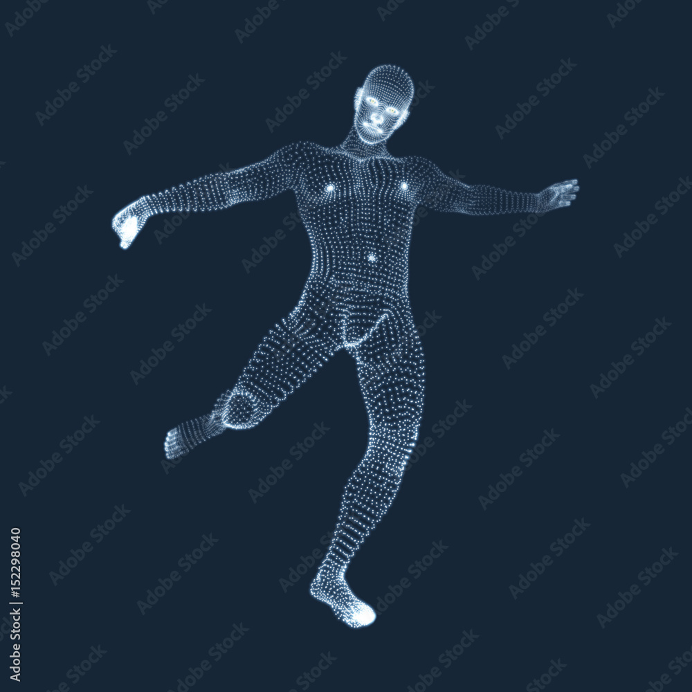 A football player from particle. Sports concept. 3D Model of Man. Human Body. Sport Symbol. Design Element. Vector Illustration.A_R_00_200x200
