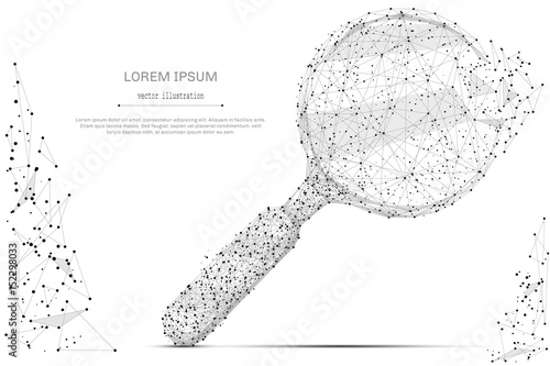 Abstract mash line and point magnifying glass on white background with an inscription. Starry sky or space, consisting of stars and the universe. Vector business illustration photo