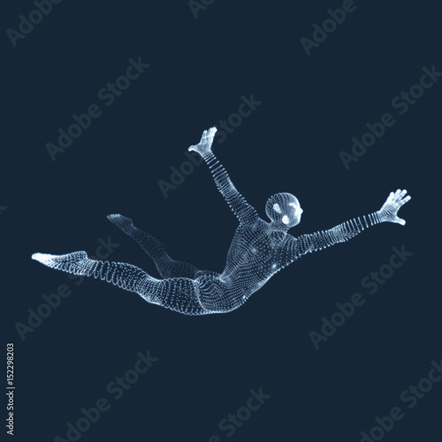 Business, Freedom or Happiness Concept. 3D Model of Man. Human Body Model. Vector Illustration..