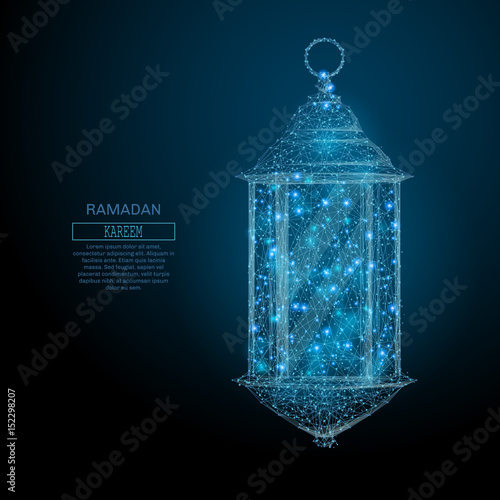 Abstract image of a ramadan lantern in the form of a starry sky or space, consisting of points, lines, and shapes in the form of planets, stars and the universe. Vector Ramadan Kareem concept