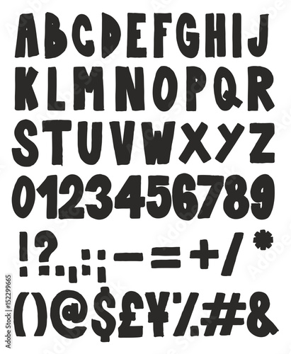 Thick Doodle Handwritten Fill Alphabet, Numbers & Signs with Marker Pen