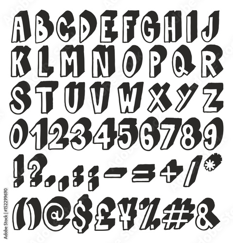 Thick Doodle Handwritten 3D Alphabet  Numbers   Signs with Marker Pen