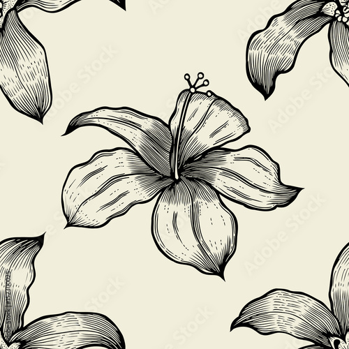 Seamless pattern with lilies . Vector freehand drawing