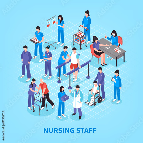 Hospital Nurses Flowchart Isometric Poster 