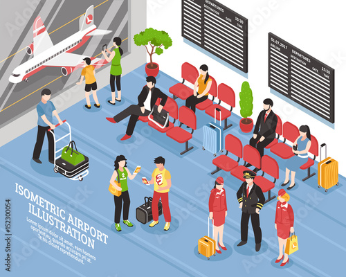 Airport Departure Lounge Isometric Poster