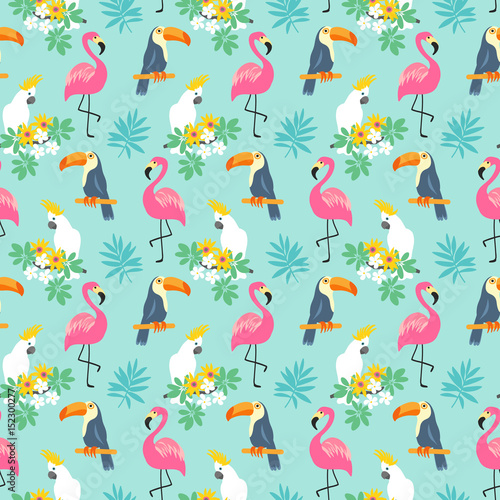 Tropical Seamless pattern with exotic birds