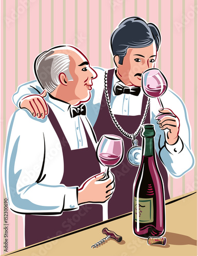 Two wine taster,intent to taste some good wine from a bottle just uncorked.
