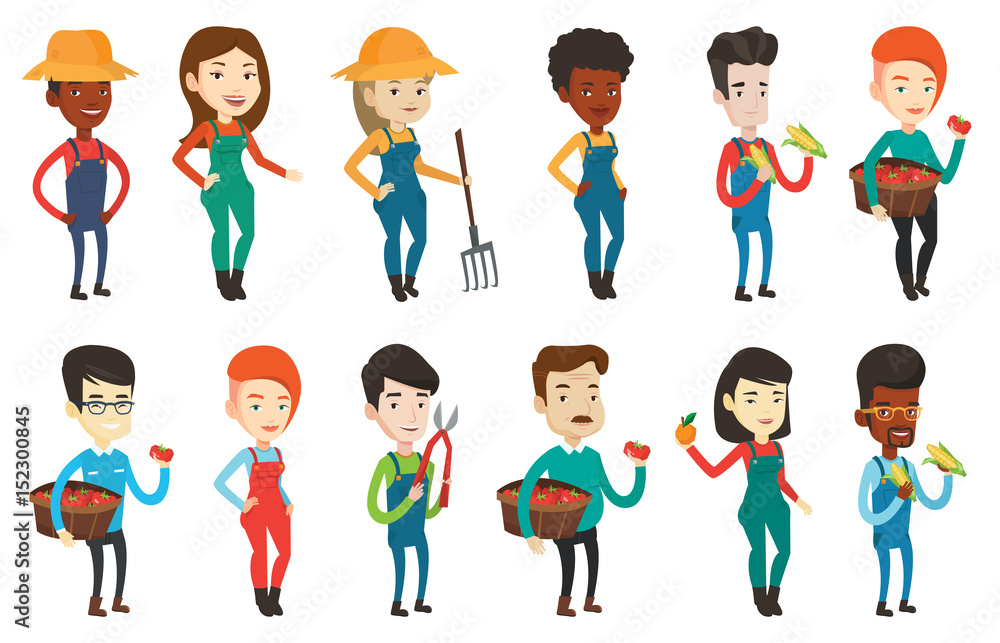 Set of agricultural illustrations with farmers. Set of agricultural illustrations with farmers.