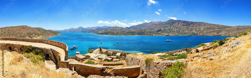 Obraz premium Panorama from Spinalonga Island Fortress. Crete, Greece.
