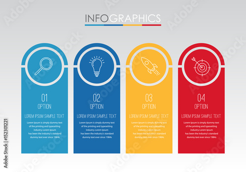 Modern Info-graphic Template for Business with four steps multi-Color design, labels design, Vector info-graphic element, Flat style vector illustration.