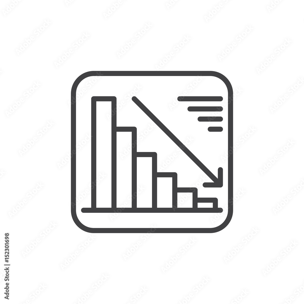 Chart goes down line icon, outline vector sign, linear style pictogram isolated on white. Negative dynamic symbol, logo illustration. Editable stroke. Pixel perfect Chart goes down line icon, outline vector sign, linear style pictogram isolated on white. Negative dynamic symbol, logo illustration. Editable stroke. Pixel perfect