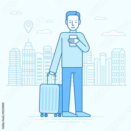 Vector illustration in trendy flat linear style and blue colors - travel concept and icon