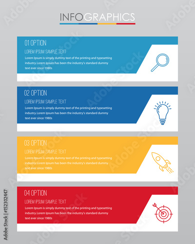 Modern Info-graphic Template for Business with four steps multi-Color design, labels design, Vector info-graphic element, Flat style vector illustration.