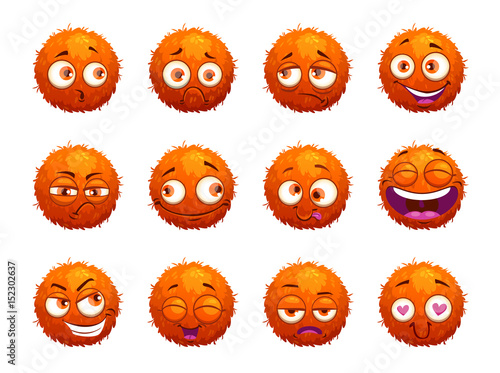 Funny orange round characters set.