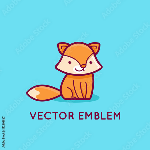 Vector logo design template in cartoon flat linear style - little smiling fox