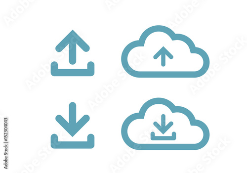 Upload from cloud symbols. Download now icon. Flat icons, vector