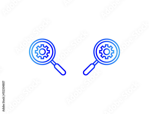 Flat vector colorful web machinery research magnifier symbol
