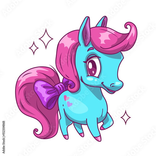 Little cute blue horse with pink hair.