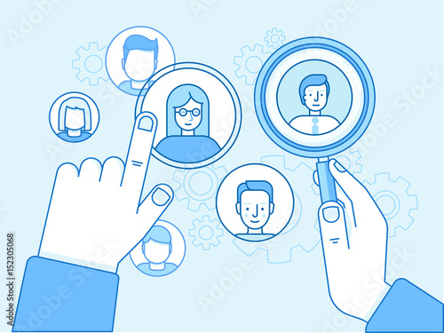 Vector illustration in modern flat linear style - human resources management concept
