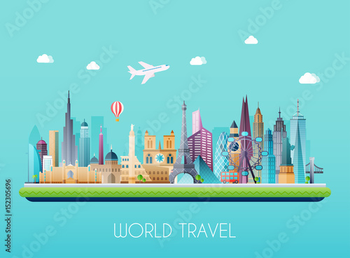 Travel on the world concept. Tourism. Flat vector illustration.