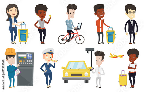 Vector set with people traveling.