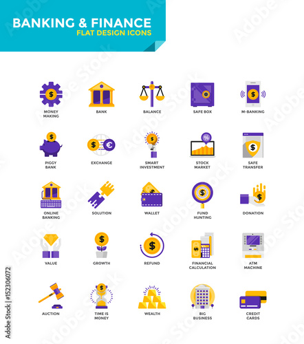 Modern material Flat design icons - Banking and Finance