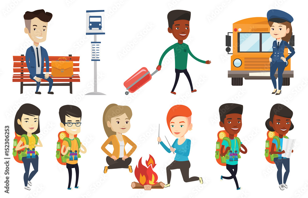 Transportation vector set with people traveling. Transportation vector set with people traveling.