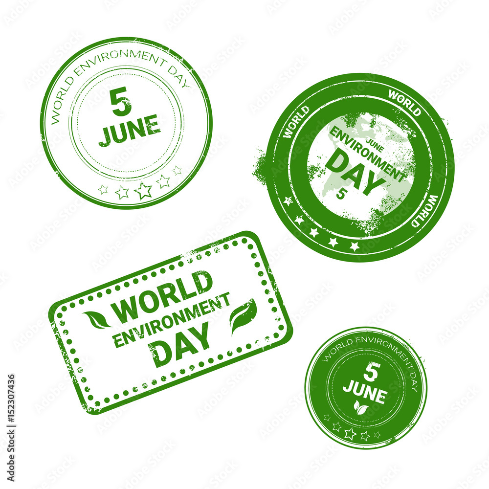 World Environment Day Stamp Icon Set Ecology Protection Holiday Logo Vector Illustration