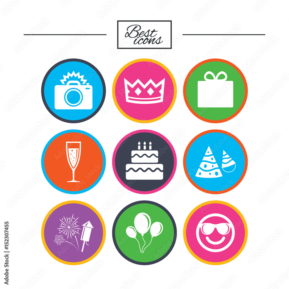 Party celebration, birthday icons. Fireworks. Party celebration, birthday icons. Fireworks.