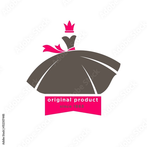 Original products designers boutique logotype with fluffy dress
