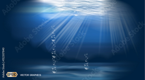 Water bubbles Deep ocean background ads template. 3D Realistic Vector illustration