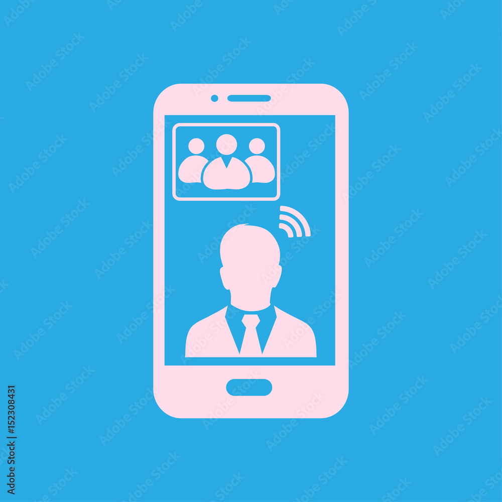 Online conference smart phone icon. Voice and video conferencing via smartphones and tablets. Online conference smart phone icon. Voice and video conferencing via smartphones and tablets.