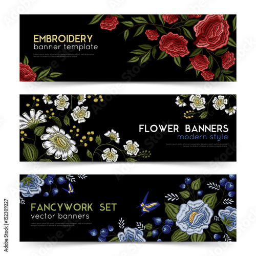 Floral Folk Embroidery Banners Set