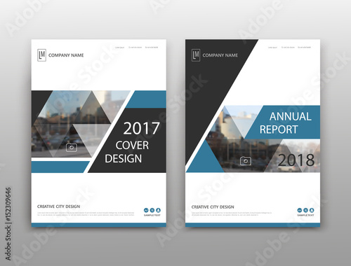 Abstract binder layout. Blue a4 brochure cover design. Fancy info text frame. Creative ad flyer font. Title sheet model set. Modern vector front page. Elegant city banner. Yellow triangle figure icon
