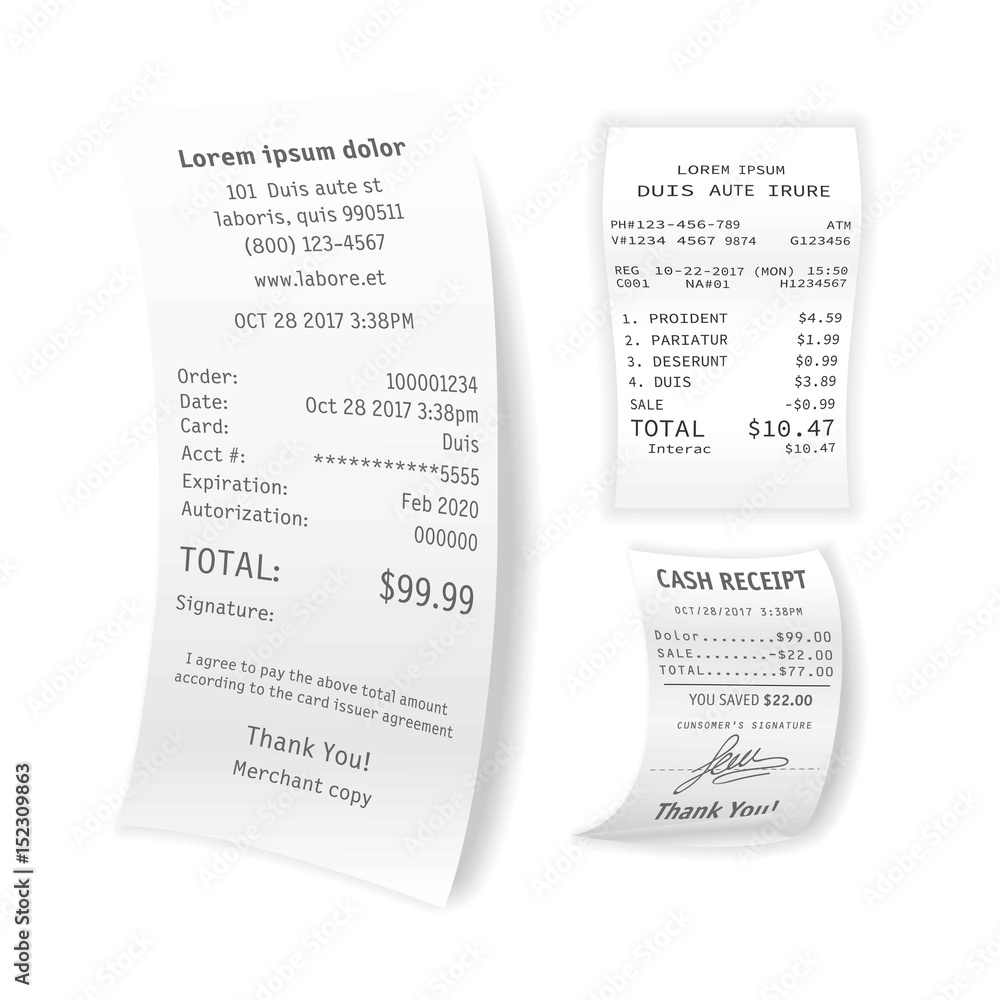 Naklejka premium Printed cash receipts vector set isolated on white