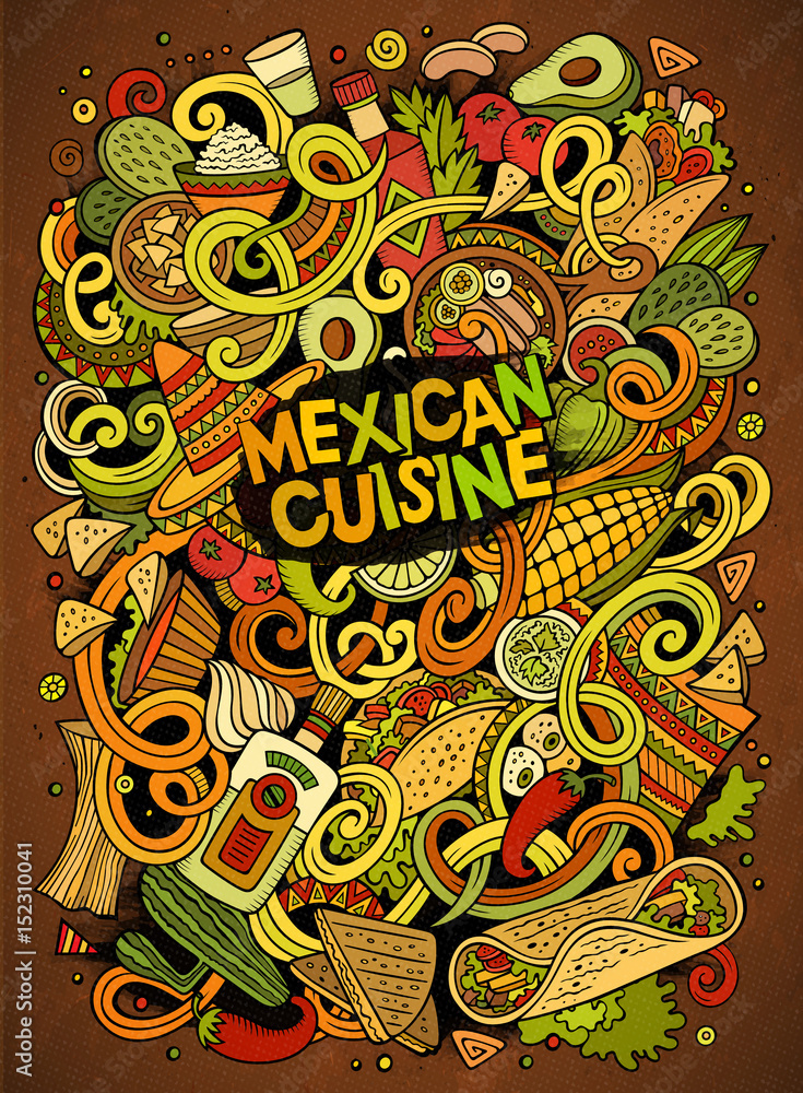 Obraz premium Cartoon cute doodles Mexican food illustration