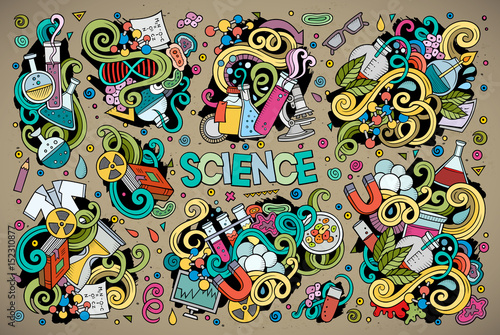 Vector cartoon set of Science theme doodles design elements