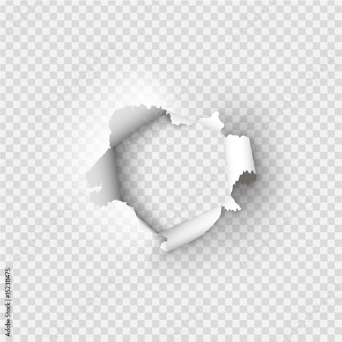 Holes torn in paper on transparent