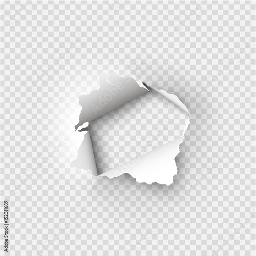 Holes torn in paper on transparent