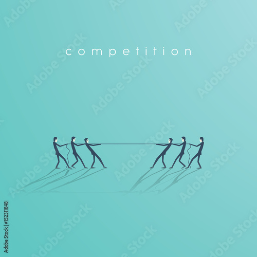 Business tug of war vector symbol with businessman pulling rope as a symbol of business competition.