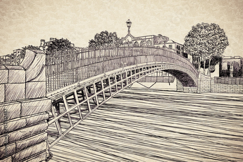 Obraz na płótnie The most famous bridge in Dublin called Half penny bridge due to the toll char