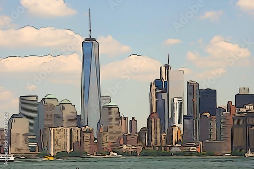 Manhattan Skyline Watercolor Painting